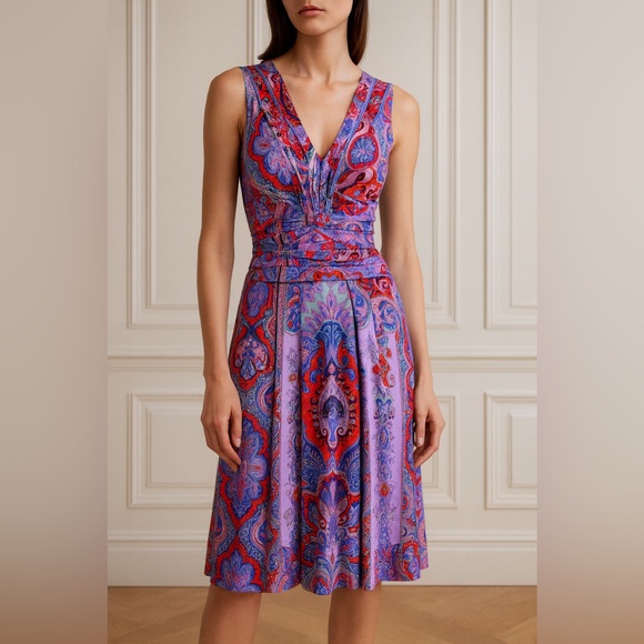 Etro Dresses & Skirts - Etro Jersey Paisley Print Sleeveless Dress Multicolor Italy Nylon Sz 44
